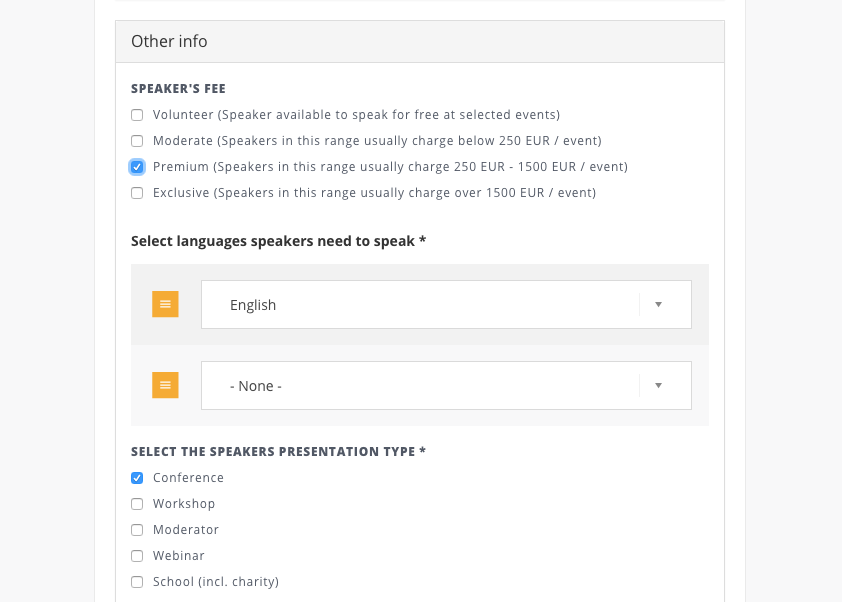 Fill in all the details for the event that are relevant to finding the right speaker,