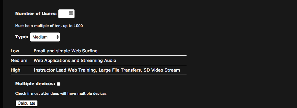 Once you know how many connections you need, you can use the PSAV Bandwidth Estimator for a rough estimate of what Mbsp you will need